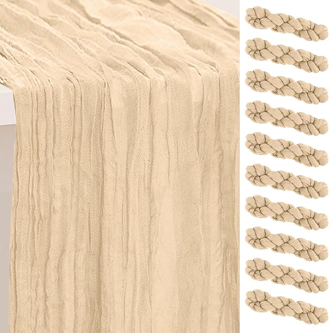 10 Pack Nude Cheesecloth Table Runner 35x120 Inch 10Ft Rustic Gauze Cheese by SuBleer