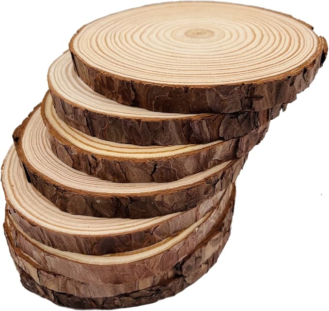 Unfinished Natural with Tree Bark Wood Slices 9 Pcs 5.1-5.5inch Disc Coasters - Image 3