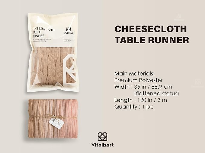 Vitalizart Cheesecloth Table Runner Pink Nude White 10ft Gauze Boho Rustic | - Image 2