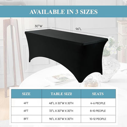 VidaFete Spandex Tablecloth 6 Pack 8FT, Fitted Stretch Table Cover for Rectangle Tables, Wrinkle Resistant and Washable Tablecloths for Outdoor, Picnic, Party, Wedding, Banquet, Birthday, Black