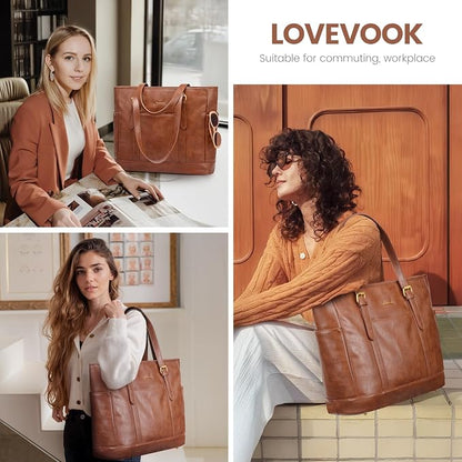 LOVEVOOK Laptop Tote Bag for Women, Leather Work Computer Briefcase Bag | Large - Image 6