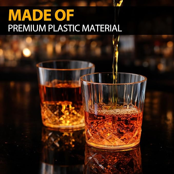 Yungyan 48 Pcs Plastic Clear Whiskey Glasses, 10 oz Unbreakable Reusable Old - Image 5