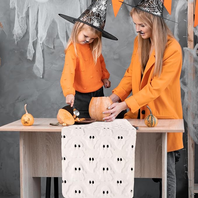 White Ghosts Halloween Table Runner Seasonal Autumn Kitchen Dining Table - Image 4