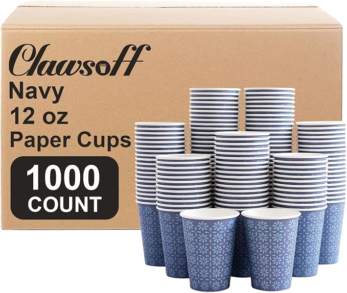Clawsoff 1000 Pack Paper Cups 12 oz Bulk Disposable Coffee Cups Navy Floral | by BuyNow