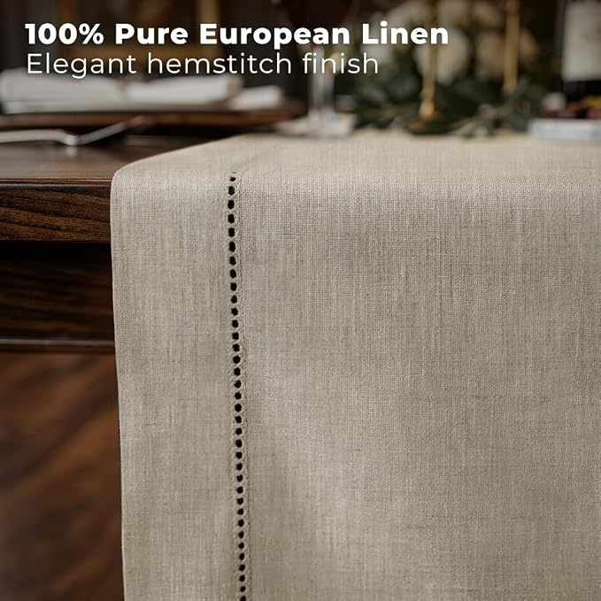 Signature Linen™ by D'Moksha Natural Table Runner 90 Inches Long, 100% Pure - Image 2