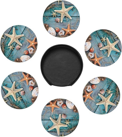 Fishnet Leather Coasters Starfish Seashells Set of 6 - Image 6