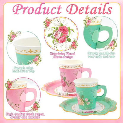 200Pcs Floral Tea Cups and Saucers - Image 4