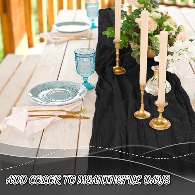 2 Pack Cheesecloth Table Runner, 120 Inch Black Table Runner - Image 5