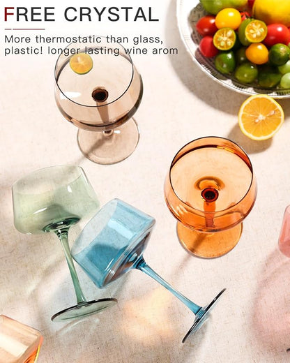 Hand Blown Colored Coupe Glasses Set of 6-13oz large Crystal Martini, Cocktail & Champagne Glasses -Cute & Colorful Cocktail Glassware-Perfect for Bar, Cocktails, Martinis-Wedding Gifts