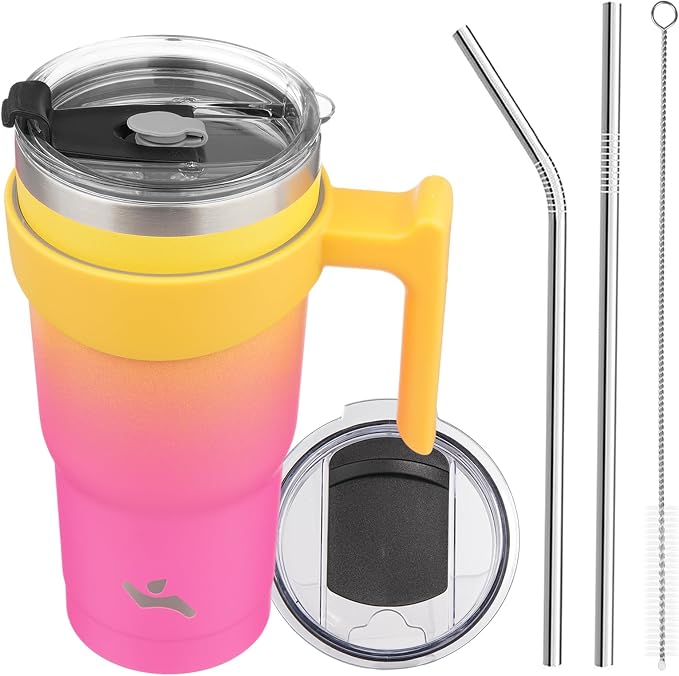 Konokyo 20 oz Tumbler with Handle and Straw, Insulated Travel Mug | Rainbow; by Konokyo