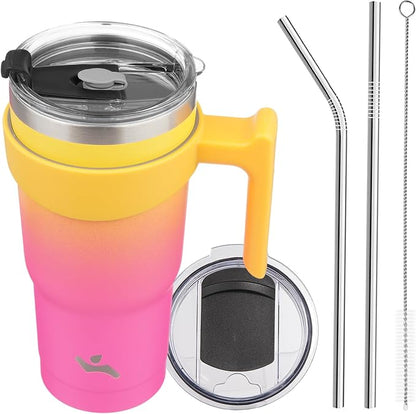 Konokyo 20 oz Tumbler with Handle and Straw, Insulated Travel Mug | Rainbow; by Konokyo