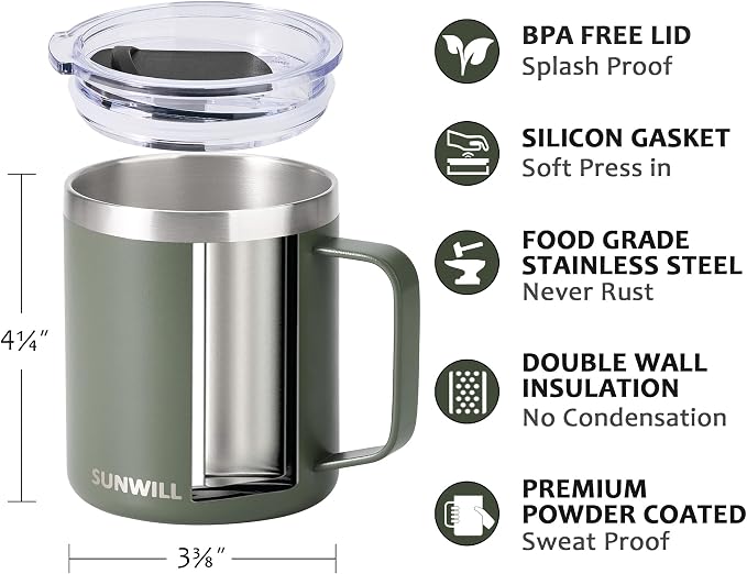 SUNWILL Travel Coffee Mug with Lid, Insulated Tumbler with Handle, 14 oz - Image 2