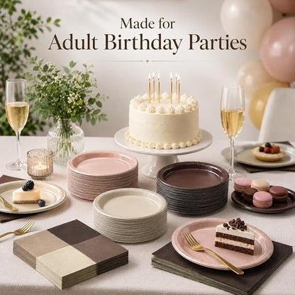 Beige Brown Paper Plates and Napkins Set, Earth Tone Gradient Party Plates - Image 7
