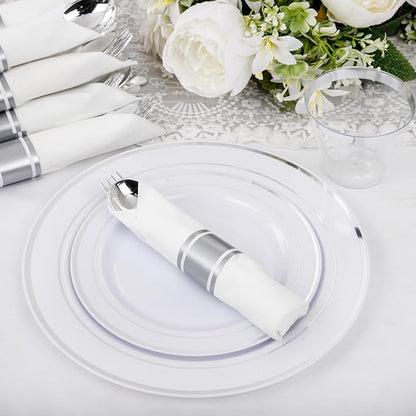 WELLIFE 210 Piece Silver Plastic Dinnerware Set - Image 3