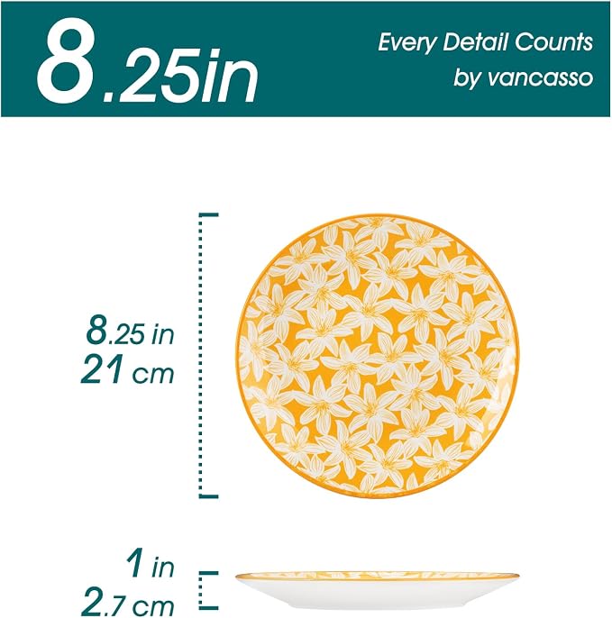 vancasso 8.25" Pastel Salad Plates Set of 6, Vintage Ceramic | Microwave - Image 2