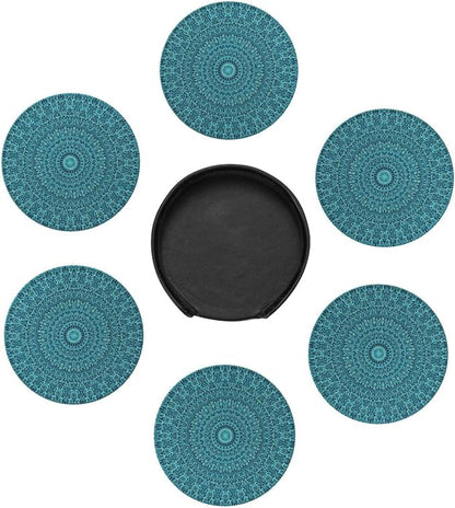 6 Pcs Mandala Turquoise Teal Blue Green Leather Coasters - Image 7