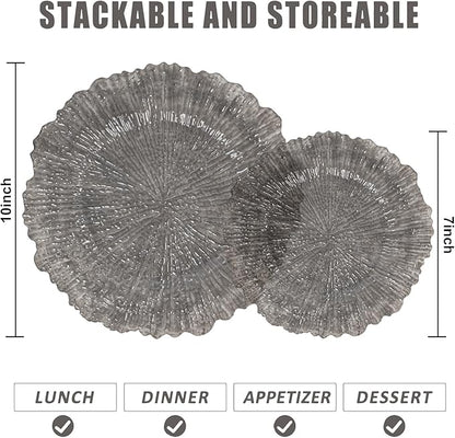 U-QE 60PCS Clear Black Plastic Plates, Heavy Duty Black Disposable Plates Including 30PCS 10'' Dinner & 30PCS 7'' Dessert Plates -Hard Plastic Platos for Party & Wedding & Birthday