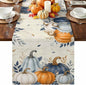 Blue Pumpkins Fall Table Runner 72 Inches Long, Thanksgiving Eucalyptus Leaves by Unknown