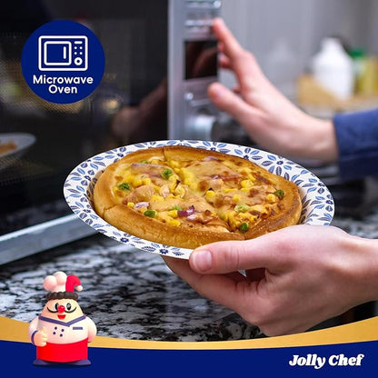 JOLLY CHEF 10 inch Disposable Paper Plates 500 Count, Soak Proof, Cut Proof, Heavy Duty Paper Plates for Thanksgiving or Everyday Use
