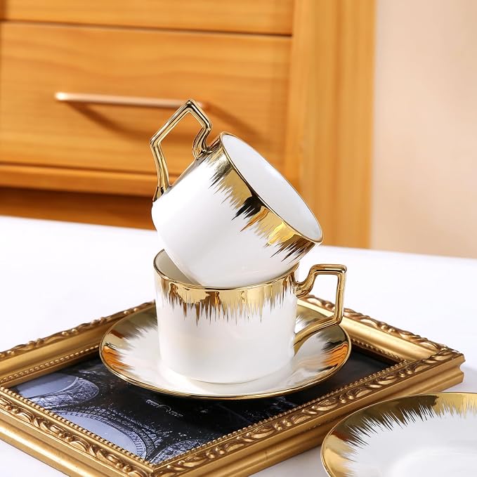 LETAOTAO Cappuccino Cups with Saucers, 8.5 oz Stackable Ceramic Coffee Cup and - Image 6