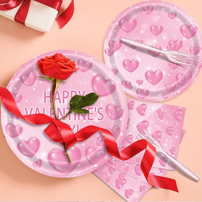 96 Pieces Valentine’s Day Tableware Set – Pink Heart Disposable Plates and - Image 4