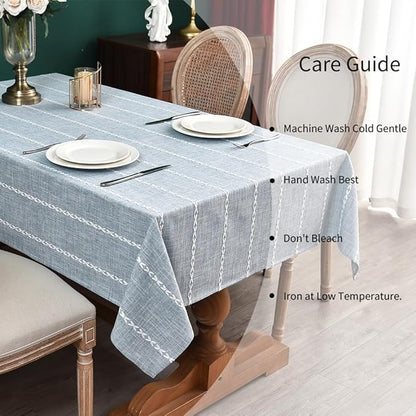Zobesta Blue and White Striped Linen Square Tablecloth 53 x 53 Inch, Washable Farmhouse Soft Boho Square Table Cloth for Party, Holiday, Picnic, Dining, Outdoor
