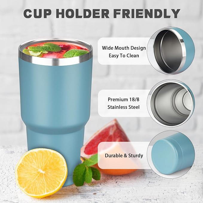 30 oz Tumbler with Lids and Straws, Stainless Steel Insulated Coffee Tumbler - Image 3