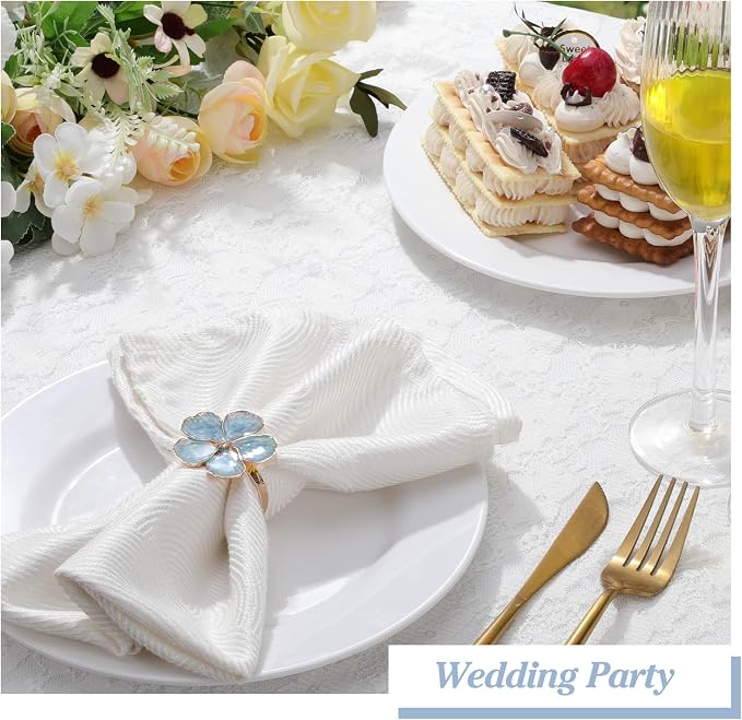 Lewondr Napkin Rings 6 Pack Flower Napkin Holders Dinner Tables Rings Blue | - Image 4