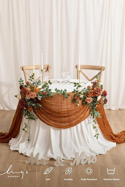 Ling's Moment Terracotta Cheesecloth Table Runner, 168 Inch, Burnt Orange | 14FT - Image 3