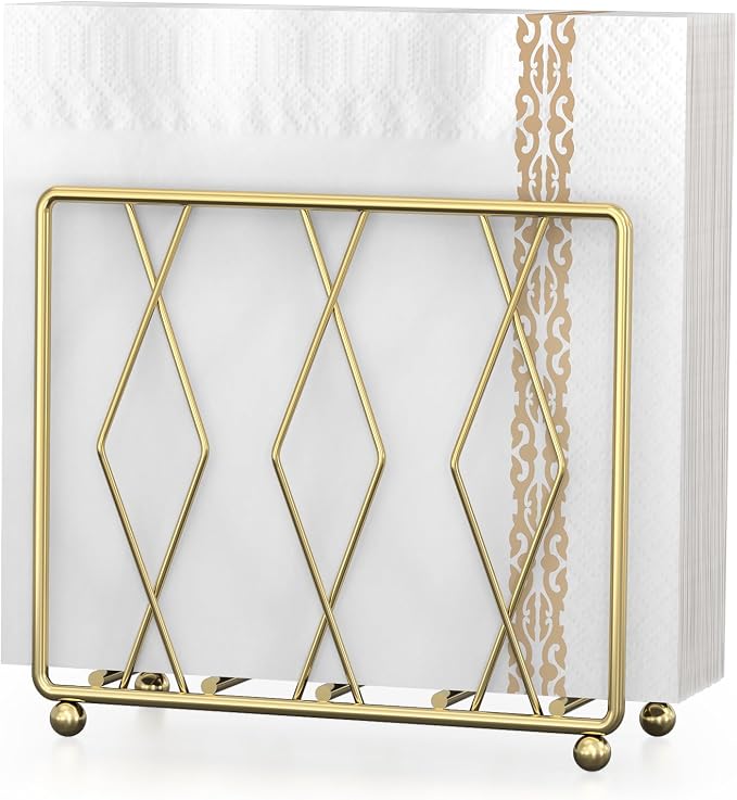 Gold Metal Napkin Holder for Table | Modern Upright Dispenser for Paper Napkins by LWSFF