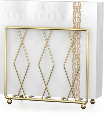 Gold Metal Napkin Holder for Table | Modern Upright Dispenser for Paper Napkins by LWSFF