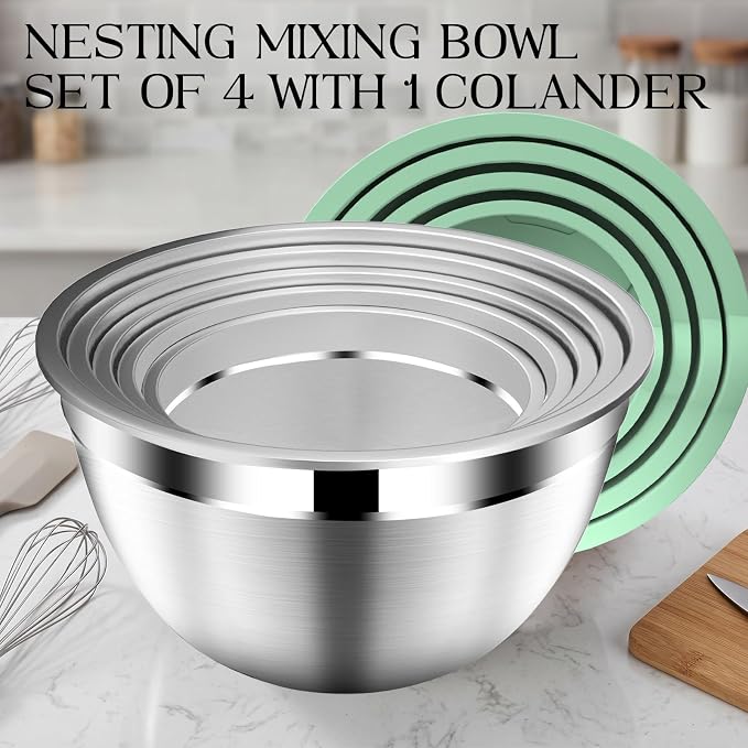 DUTZUN Mixing Bowls with Lids Set, Stainless Steel Mixing Bowl Set with Colander - Image 4