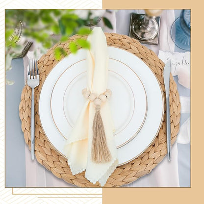 Gejoy 36 Pcs Boho Woven Placemats Wood Bead Napkin Rings - Image 4
