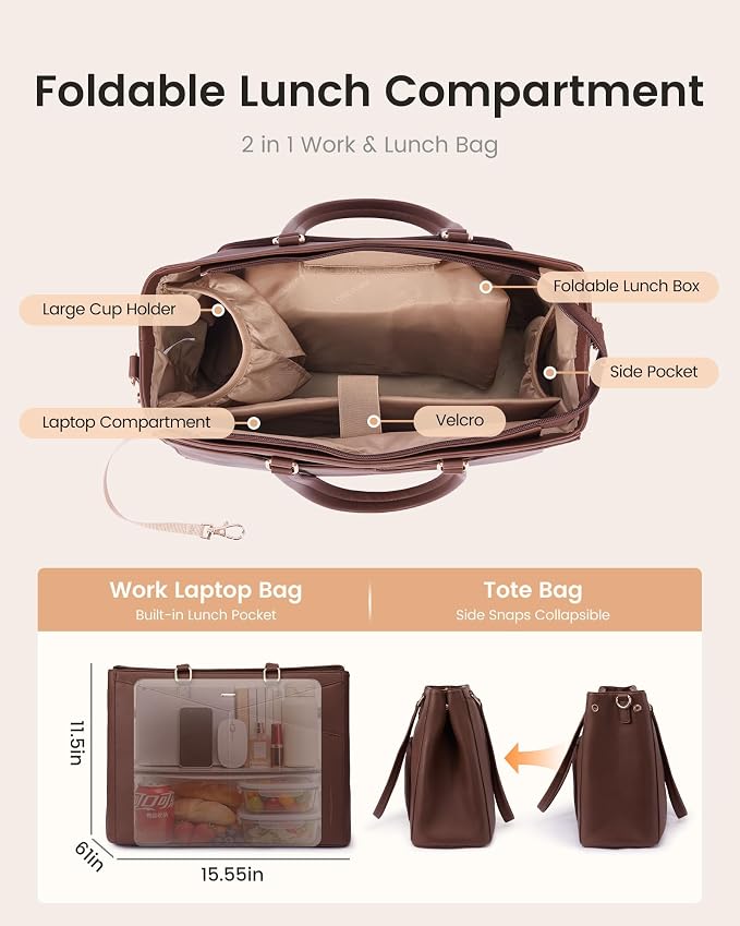 LOVEVOOK Lunch Tote Bag for Women, 3 in 1 Work Bag - Image 6