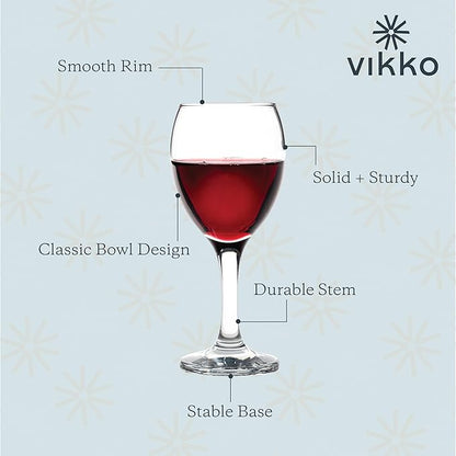 Vikko 8.5 Ounce Wine Glasses, Set of 12 SMALL Wine Glasses, for Red and White Wine With Stem, Clear Glass for Wine, Thick and Durable Stemmed Glass