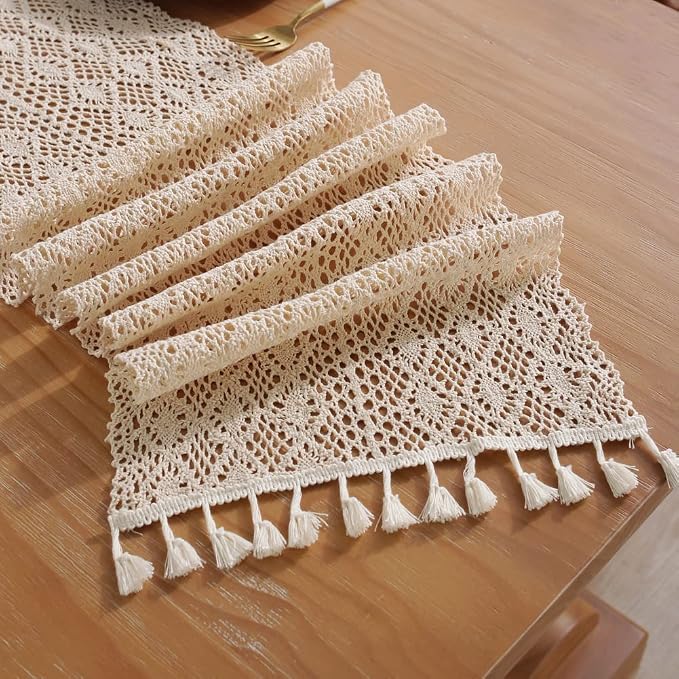 meioro Mesh Woven Table Runners, 12x94 Inch Boho Cotton Table Runner - Image 4
