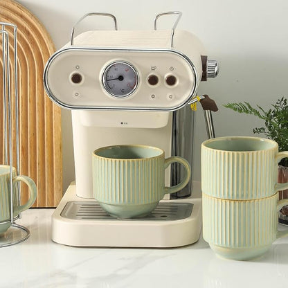 HASENSE Coffee Mugs with Metal Stand, Ceramic 15 Oz Stackable Coffee Cups Set - Image 5