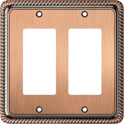 Henne Bery Rope Edge Decorative Wall Plate Switch Plate Outlet Cover (Double Decorator, Antique Copper)