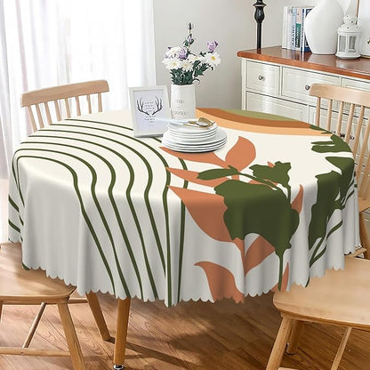 Laeacco 60 Inch Boho Mid Century Round Tablecloth Abstract Rainbow Sun Modern Geometric Art Print Table Cloth Washable Waterproof Wrinkle Free Table Cover for Kitchen Dining Picnic Party Decoration
