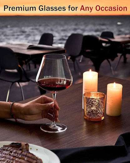 JBHO Set of 4-21 Ounce Hand Blown Italian Style Crystal Burgundy Wine Glasses - Lead-Free Premium Crystal Clear Glass - Gift-Box for any Occasion