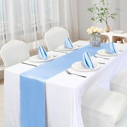 VACVELT Light Blue Satin Table Runners, 12x72 Inch, 12 Pack, Scalloped Edge | - Image 2