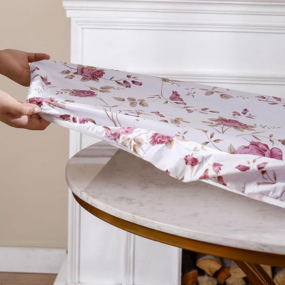 Walrus Round Vinyl Fitted Tablecloth with Flannel Backing Elastic Edge Design Table Cover Waterproof Oil-Proof PVC Table Cloth Stain-Resistant Best for 45"-56" Round
