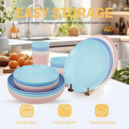 Rubtlamp Wheat Straw Plates and Bowls sets, Reusable Plastic Plate Set - Image 3