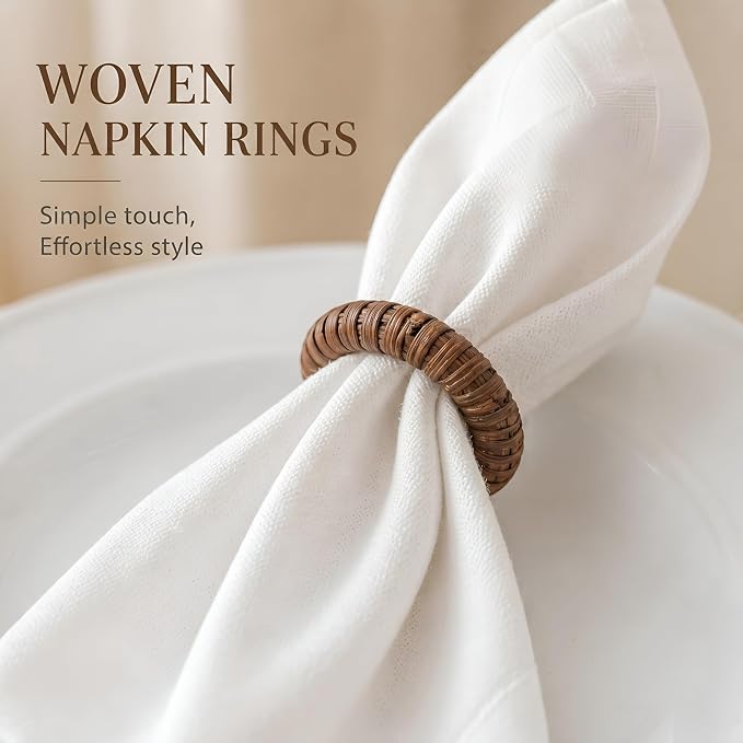 Handmade Napkin Ring Set of 12 Rustic Farmhouse Table Accessories Durable Cane - Image 7