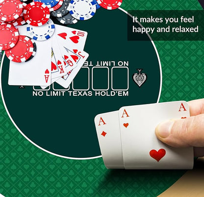 nuveti 24/31/47/55/63inch Round Poker Mat for Texas Holdem | Portable Poker Table Top with Art Deco Layout Print 6-8 Player Game Layout Mat to Play Cards, Poker Games, Blackjack, Casino