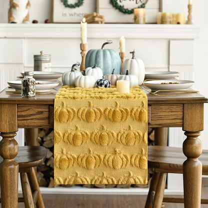 Artoid Mode Ginger Soft Faux Fur Pumpkins Fall Table Runner 13x72 Inch | - Image 3