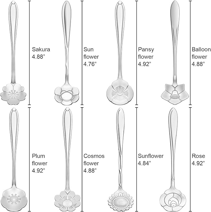 Chengu 8 Pcs Flower Coffee Tea Teaspoons Stainless Sugar Spoons ，Silver | - Image 2