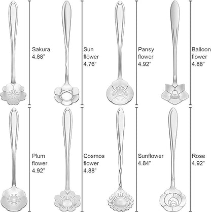Chengu 8 Pcs Flower Coffee Tea Teaspoons Stainless Sugar Spoons ，Silver | - Image 2