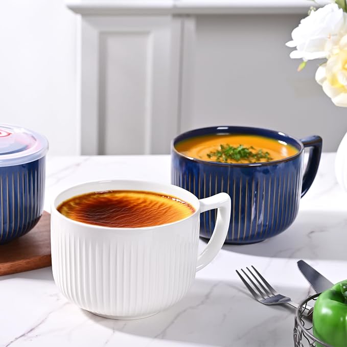 Ceramic Soup Bowl with Handle Set of 2, Extra Large 38oz Ramen Bowl with Lid - Image 8