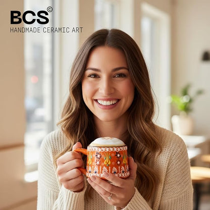 BCS 6 Oz Cappuccino Cups Set of 2, Hand-Painted Ceramic Coffee & Tea Mugs | - Image 3